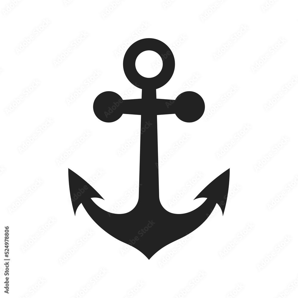 Anchor black icon, isolated object on white background Anchor black icon, isolated object on white background