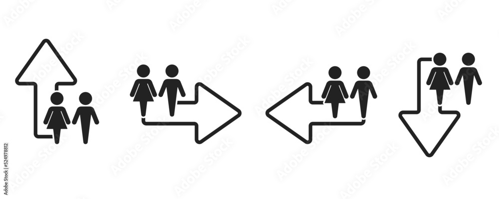 Set toilet signs. Men and women restroom icon sign arrow Set toilet signs. Men and women restroom icon sign arrow