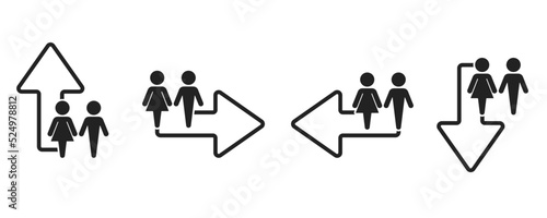 Set toilet signs. Men and women restroom icon sign  arrow