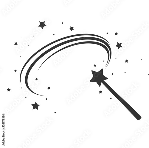 Simple black magic wand icon vector with stars, magic wand logo, fairy tale sign, magician symbol