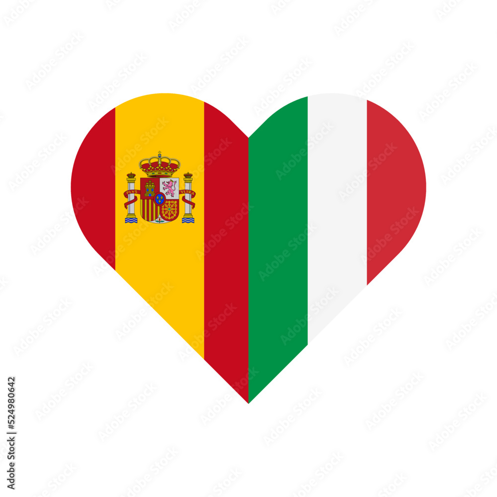 Obraz premium unity concept. heart shape icon of spain and italian flags. vector illustration isolated on white background 