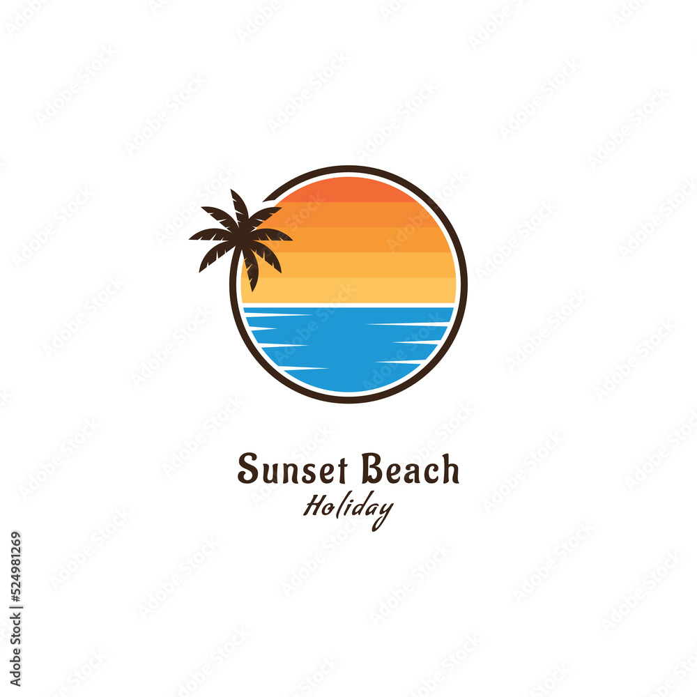 Sea Ocean Sunset Logo Beach Design Vector Illustration