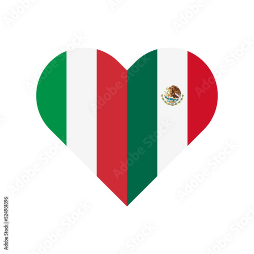 unity concept. heart shape icon of italy and mexican flags. vector illustration isolated on white background	