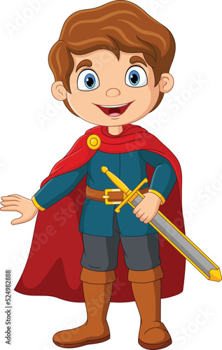 Cartoon happy prince holding a sword