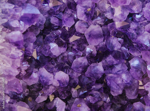 Close-up of a large purple amethyst crystal cluster.Purple Crystal. Purple rough amethyst, quartz crystals.