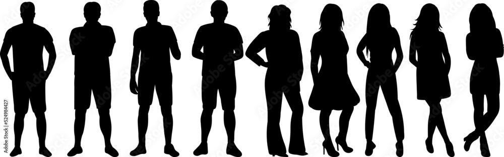 group of people silhouette on white background isolated