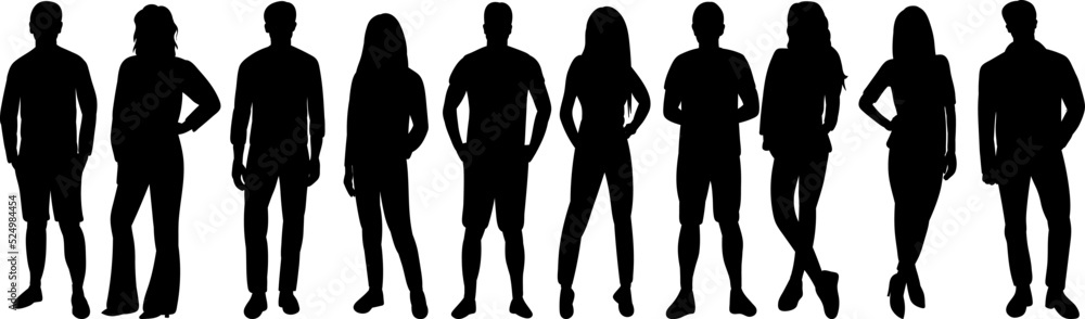 group of people silhouette on white background isolated, vector