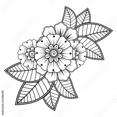 Mehndi flower for henna, mehndi, tattoo, decoration. Decorative ornament in ethnic oriental style, doodle ornament, outline hand draw. Coloring book page. © REZI