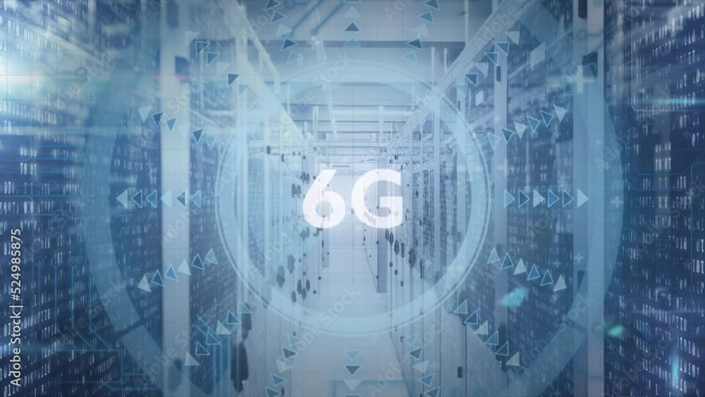 Animation of scope scanning with 6g and data processing over server room Animation of scope scanning with 6g and data processing over server room