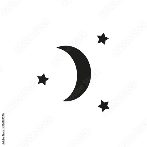 Moon and stars at night flat vector icon