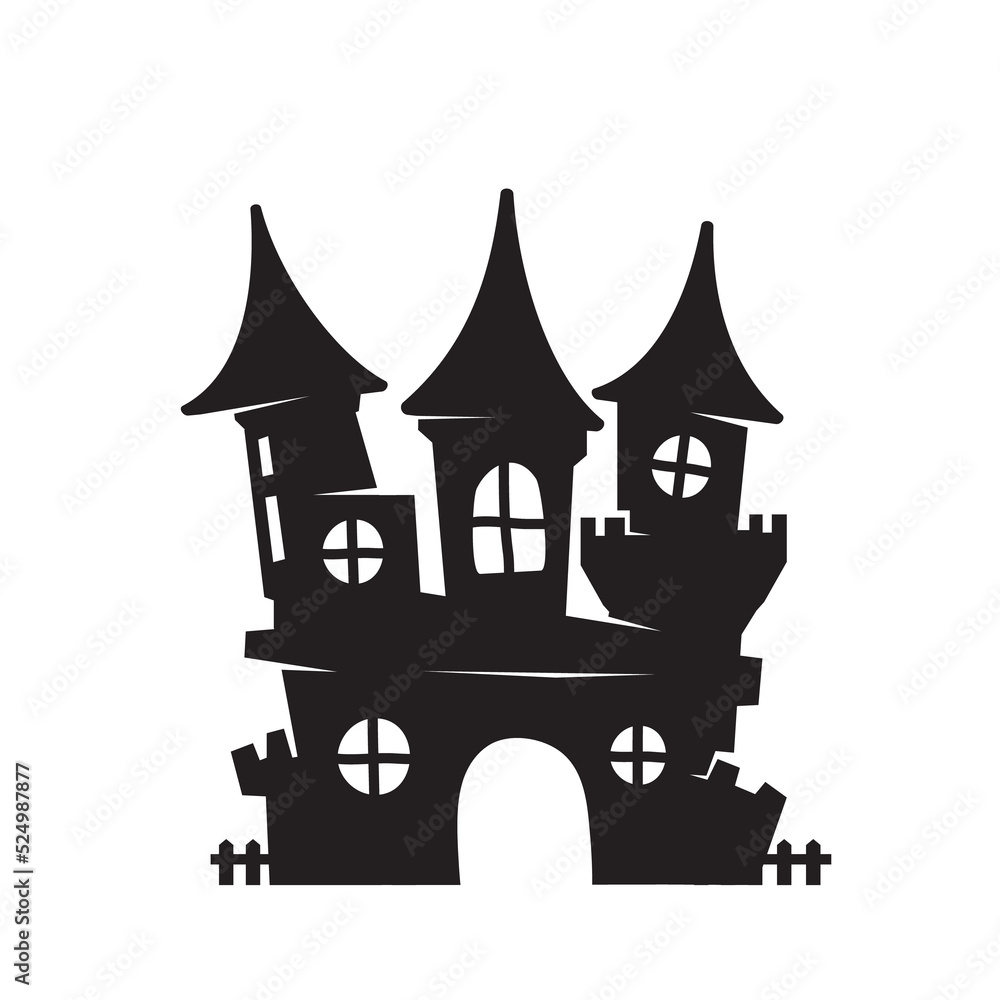 Ghost house vector. ghost castle silhouette for decorating Halloween cards