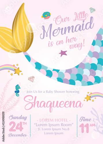 Baby Shower invitation with mermaid and friends