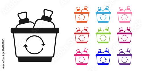 Black Recycle bin with recycle symbol icon isolated on white background. Trash can icon. Garbage bin sign. Recycle basket sign. Set icons colorful. Vector