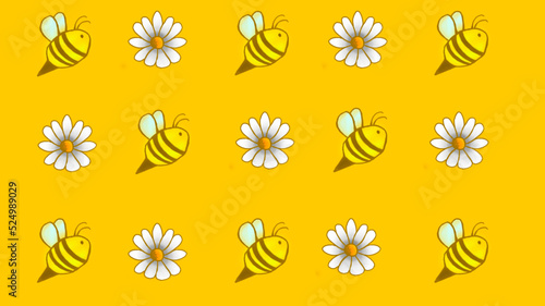 Wallpaper inspired by bees, along witg daisy flowers