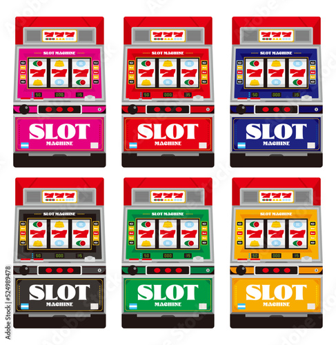 Six-color set of illustrations of Japanese-style slot machines without LCDs