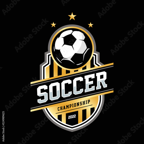 Soccer Gold color Football Badge Logo Design Templates | Sport Team Identity Vector Illustrations isolated on black Background