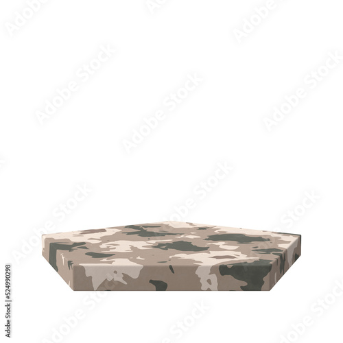Product display with camouflage texture. 3D display stand.