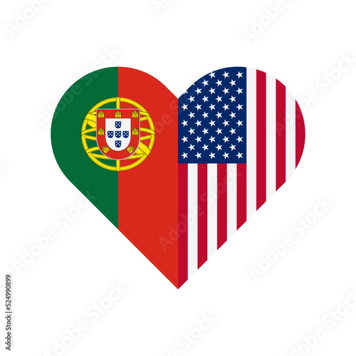unity concept. heart shape icon of portugal and united states flags. vector illustration isolated on white background
