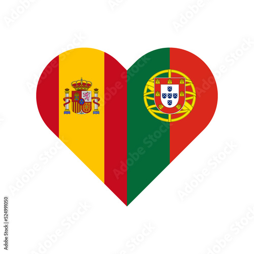 unity concept. heart shape icon of spain and portugal flags. vector illustration isolated on white background