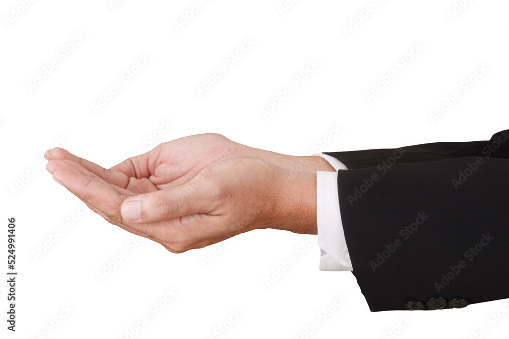 Close up of Asian Male Hand on white Background in studio Taking With Studio Light. Begging Action. Close up of Asian Male Hand on white Background in studio Taking With Studio Light. Begging Action.