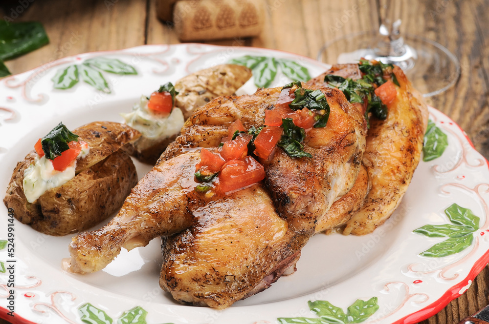 fried chicken legs in a plate with potatoes
