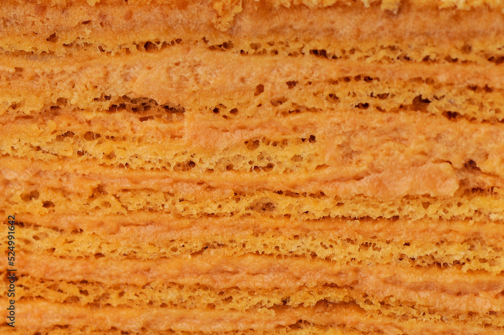 the background of the Napoleon cake in a section of a macro photo
