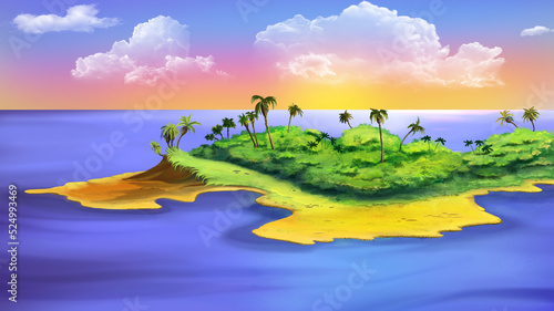 Desert island in the sea illustration