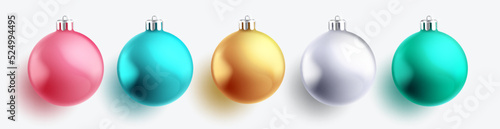 Christmas balls vector set design. Christmas ball decoration collection in white background with colorful 3d realistic decor for xmas objects ornament. Vector illustration.

