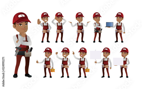 Workers with different poses. vector