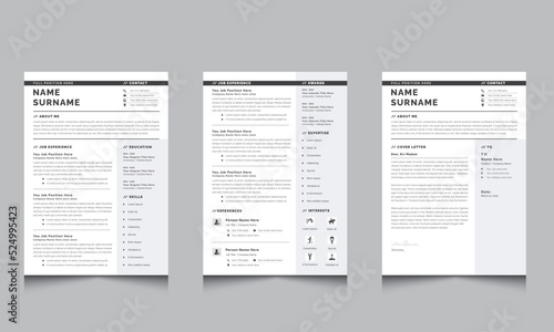Black and White Resume Layout with Cover Letter
Layout Set Gray Vector Minimalist Creative 2-Page Resume/CV Template