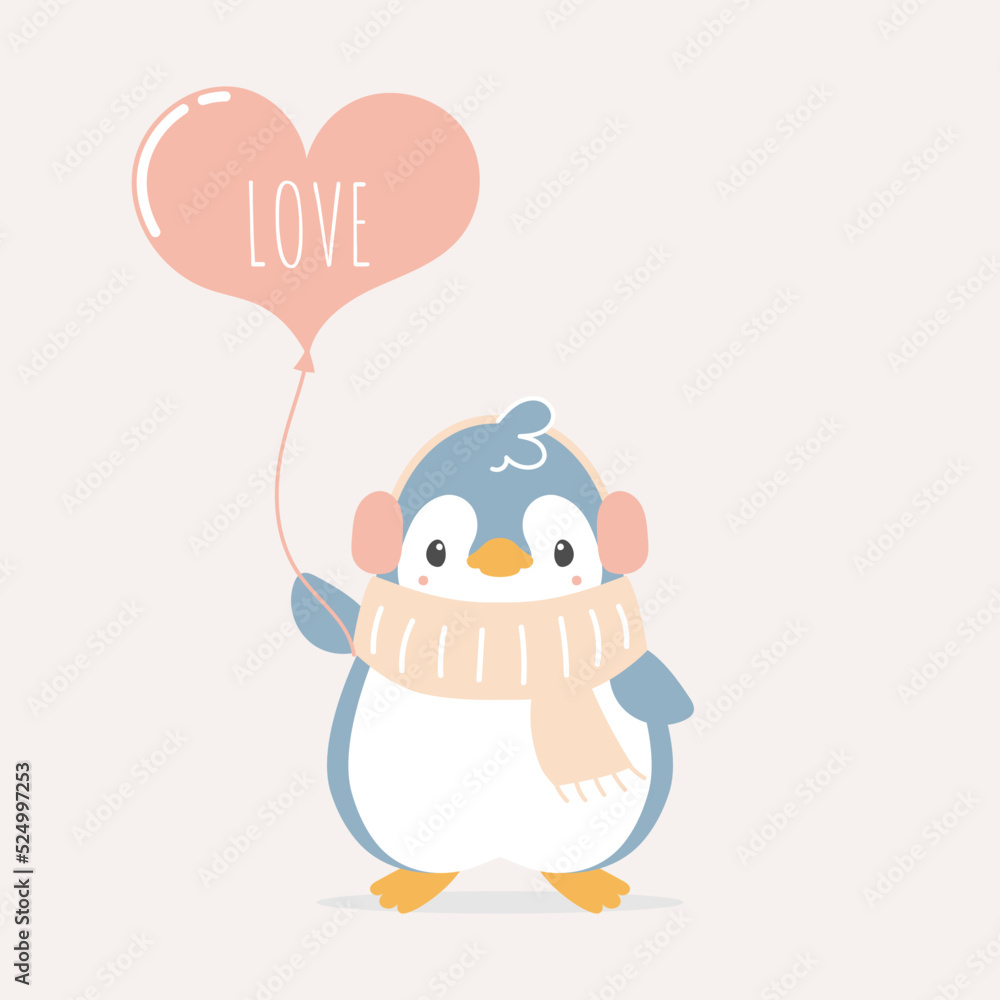 cute and lovely hand drawn penguin holding heart balloon, happy valentine's day, love concept, flat vector illustration cartoon character costume design cute and lovely hand drawn penguin holding heart balloon, happy valentine's day, love concept, flat vector illustration cartoon character costume design