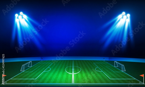 Football arena field with bright stadium lights vector design Vector illumination
