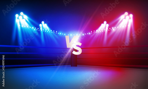 Boxing ring arena and spotlight floodlights vector design.