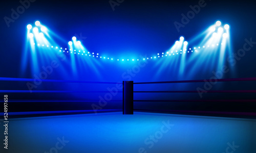 Boxing ring arena and spotlight floodlights vector design.