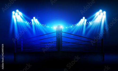 Boxing ring arena and spotlight floodlights vector design.