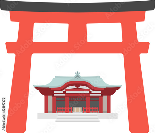 鳥居と神社の外観のイラスト