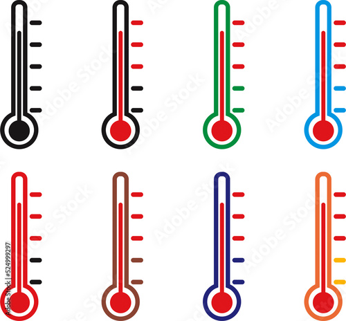 Set of thermometers icons illustration with increasing temperature in different colors.