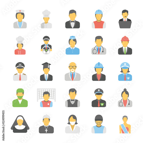 Professions Flat Vector Icons Set
