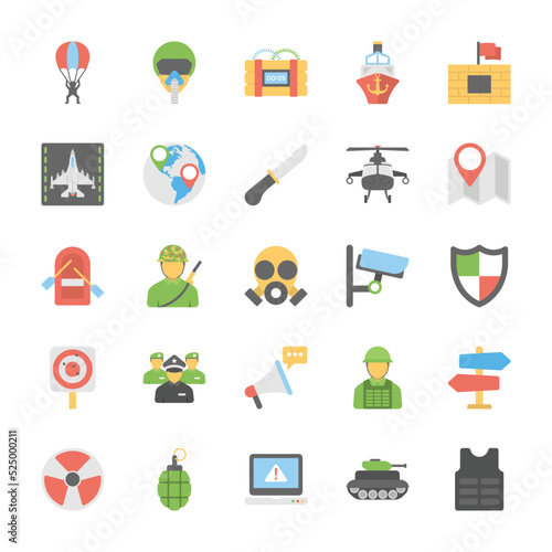 Military and Weapons Flat Icons 

