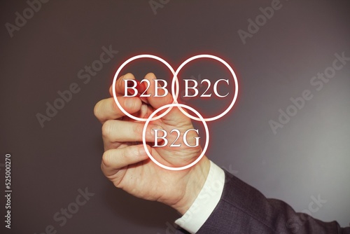 Businessman writing B2B, B2C, B2G business models. Business concept photo