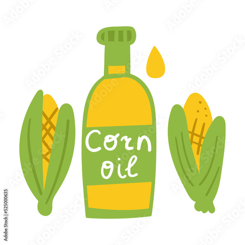 Corn oil. Flat hand drawn vector illustration on white illustration.