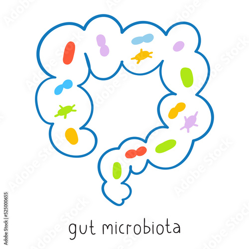 Gut microbiota. Outline vector illustration on white background.