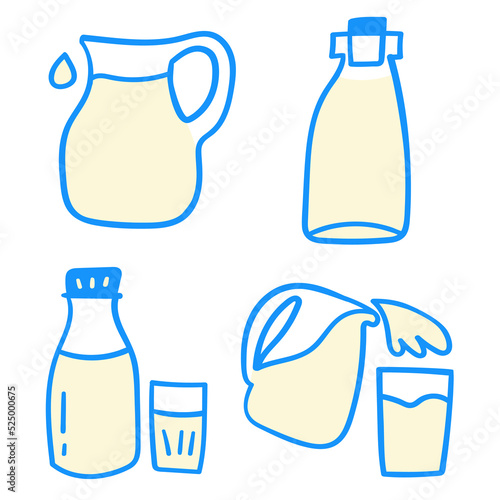 Milk. Set icons. Hand drawn illustrations on white background.
