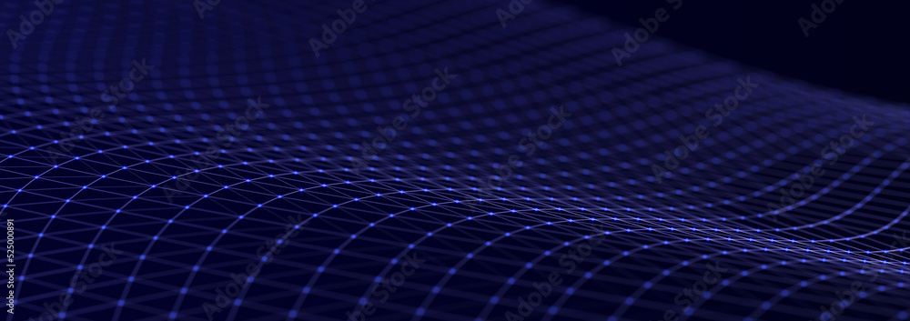 Naklejka premium Sci-fi background. Digital wave with many particles. Big data visualization. Template for festive presentation. 3d