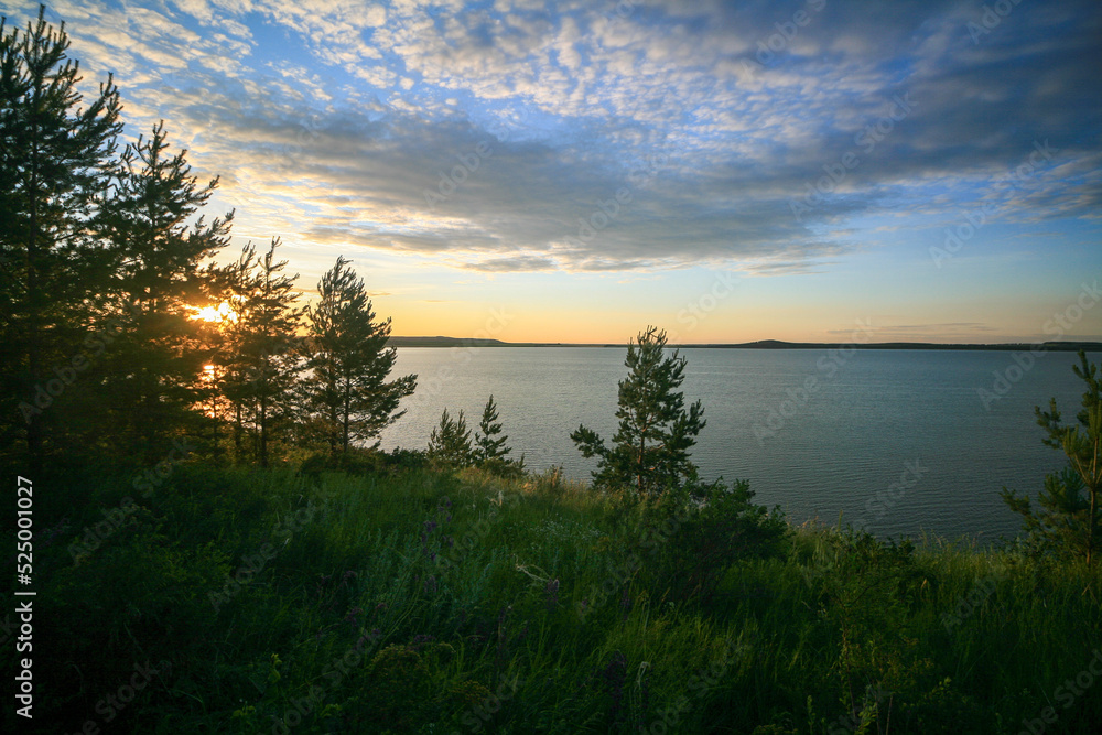 Sunset on Lake Aslykul, Bashkortostan, Russia.