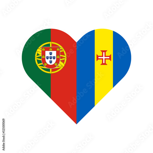 unity concept. heart shape icon of portugal and madeira flags. vector illustration isolated on white background