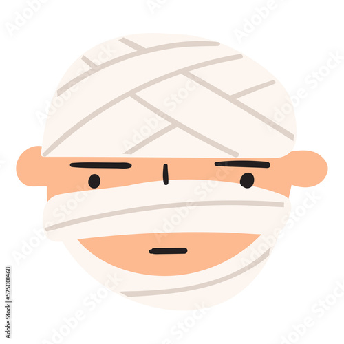 Man with head bandage. Flat vector hand drawn icon on white background.