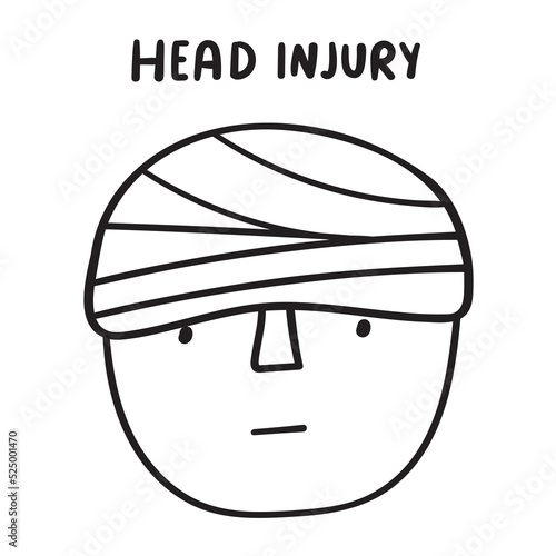 Head injury icon. Outline vector hand drawn illustration on white background.