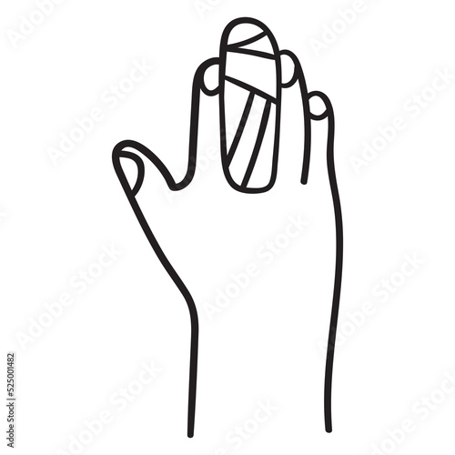 Finger bandage. Injury. Outline vector icon on white background.
