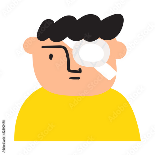 Eye injury. Young man with eye bandage. Vector flat icon on white background.